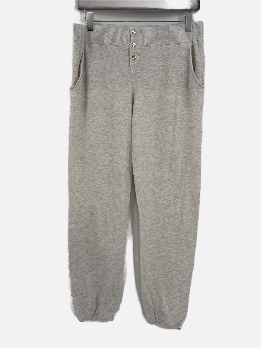 Monrow Button Snap Sweatpants Heather Gray Joggers Size Large Made in USA